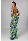 Green Palm Print Maxi Dress