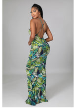 Green Palm Print Maxi Dress