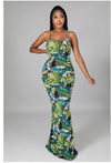 Green Palm Print Maxi Dress