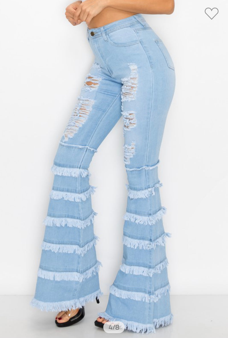 Java Light Washed High Waist Bell Legs Denim