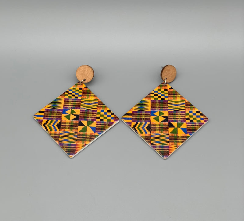 Ankara cover wooden drip earrings