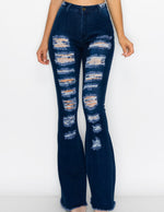 Gene Dark High Waist Distressed Bell Legs Denim