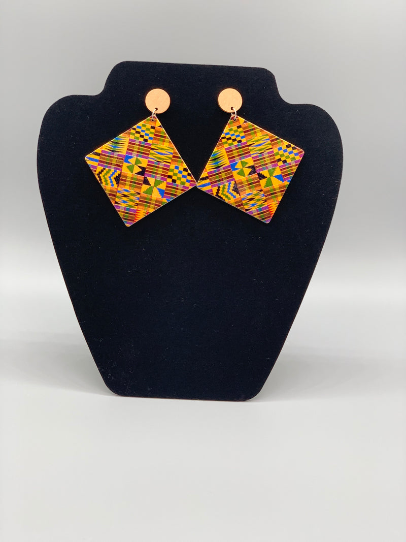 Ankara cover wooden drip earrings