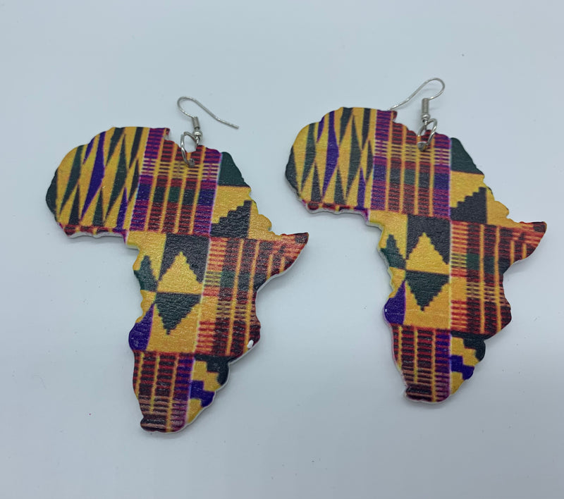 Map of  Africa Kente wooden earring