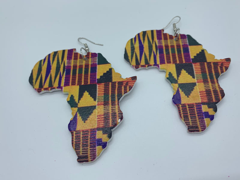 Map of  Africa Kente wooden earring