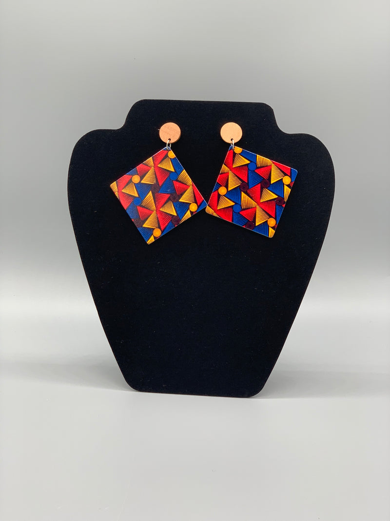 Ankara cover wooden drip earrings