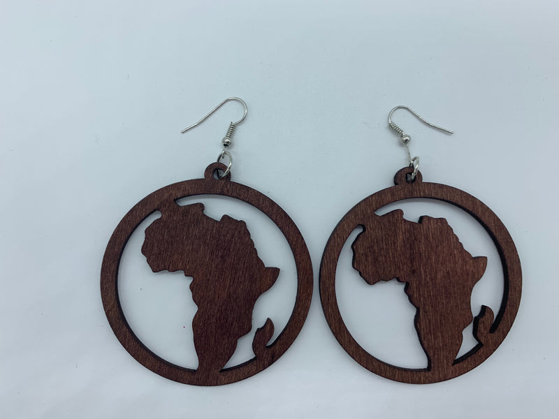 Map of africa wooden earring