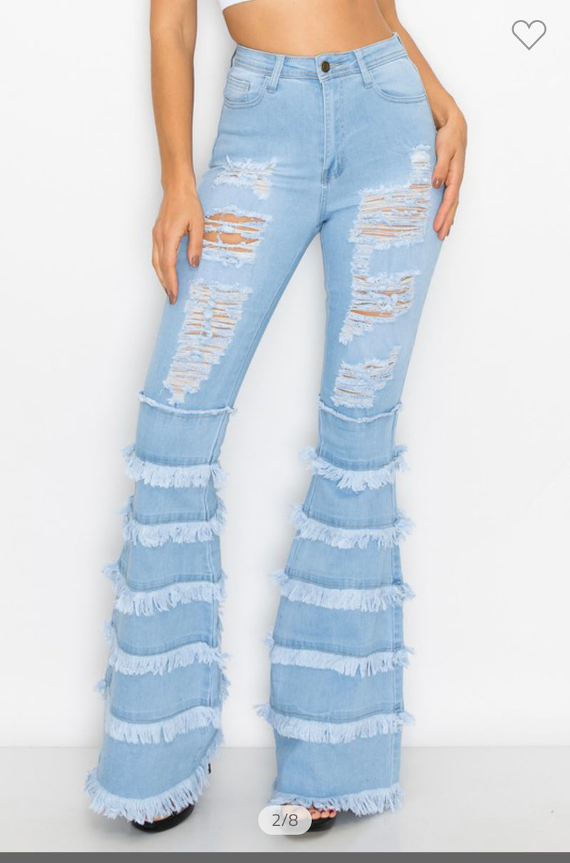 Java Light Washed High Waist Bell Legs Denim