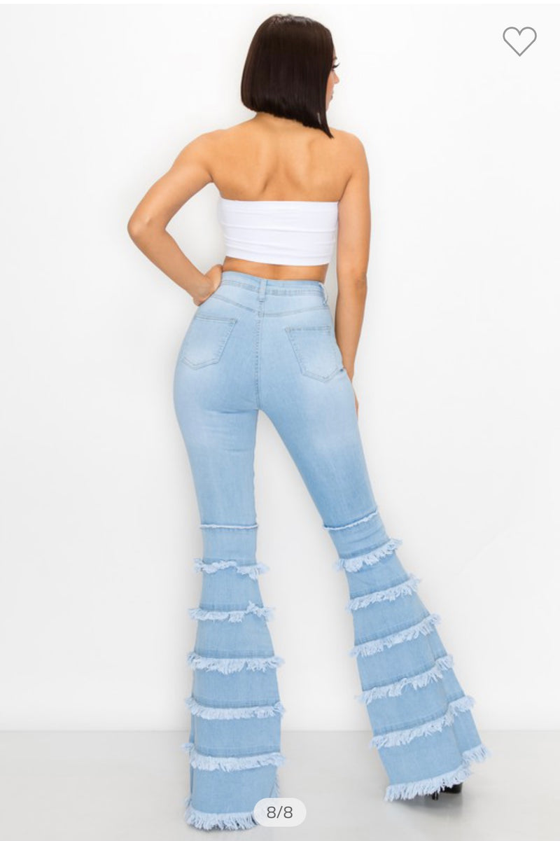 Java Light Washed High Waist Bell Legs Denim