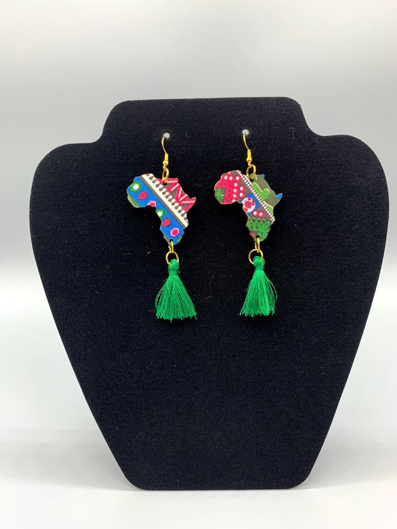 Riri map of African tassel earrings, Green