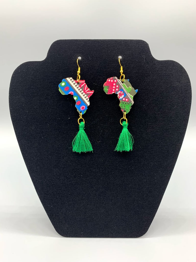 Riri map of African tassel earrings, Green