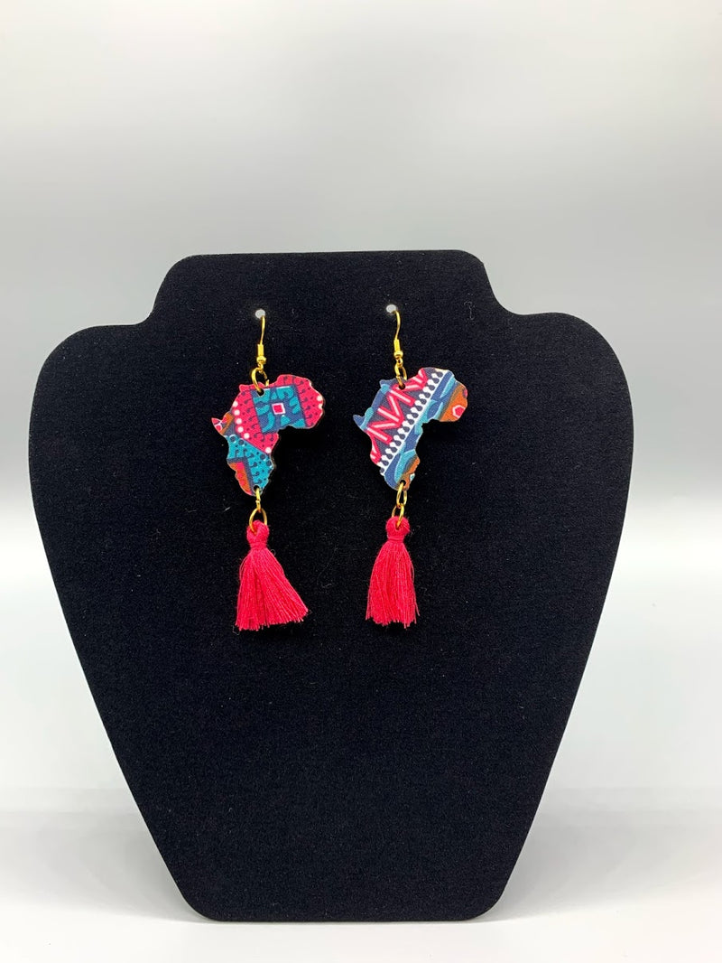 Riri map of Africa tassel earrings, Red